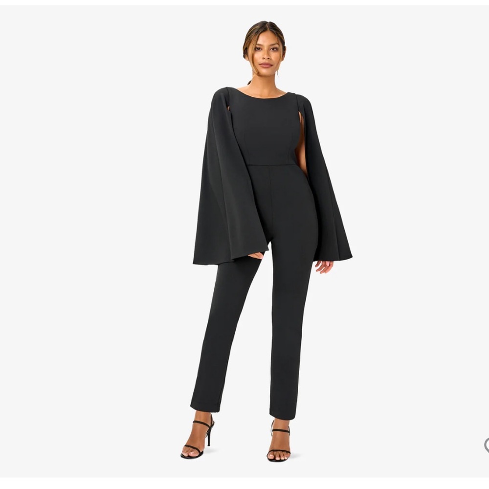 Adrianna Papell CREPE JUMPSUIT WITH CAPE IN BLACK
